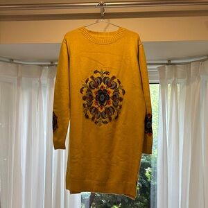 Yellow Sweater Dress with Floral Embroidery